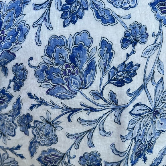 J. Jill Pintucked Printed Linen Popover White Mosaic Jacobean Bell Sleeves Small - Picture 5 of 10